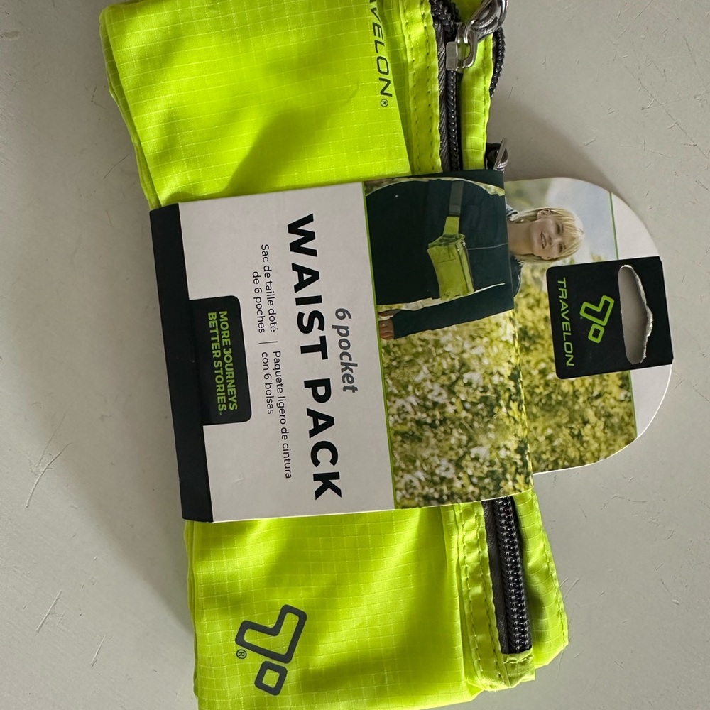 Travelon Neon Yellow Green Waist Pack with Gray Strap